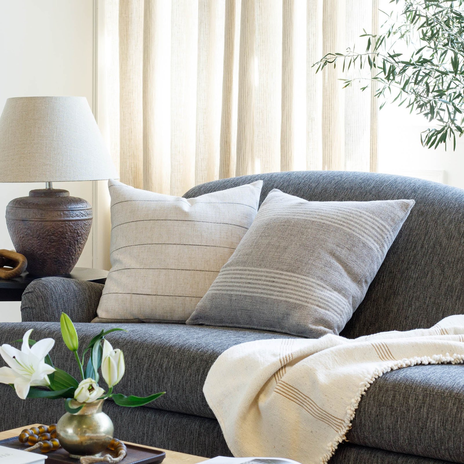 stockton stripe 22x22 pillow, graphite stockton stripe 22x22 pillow, graphite