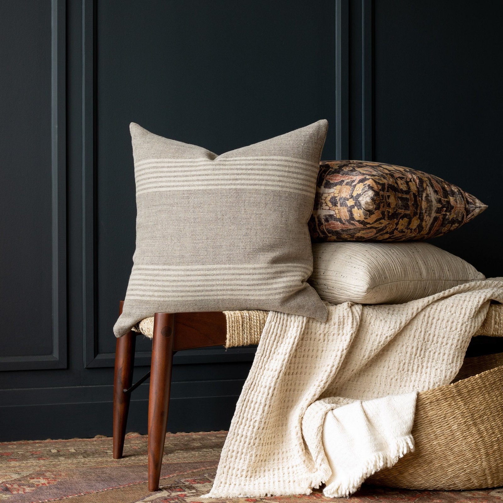 stockton stripe 22x22 pillow, graphite stockton stripe 22x22 pillow, graphite